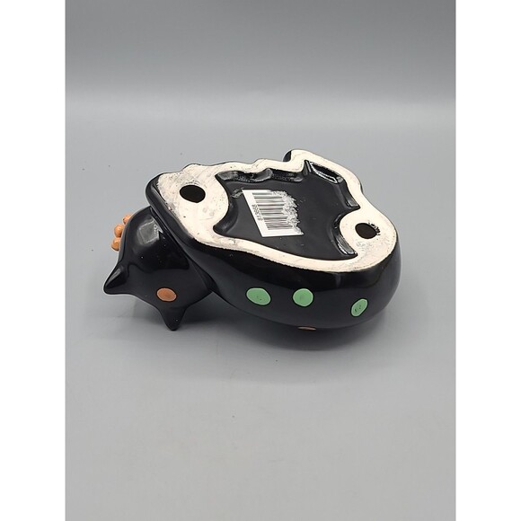 Whimsical Ceramic Cat Figurine Black with Polka Dots Halloween Pumpkin Figurine - Picture 8 of 10